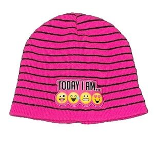 Emojination Girls OS Beanie Hat Today I am... Pink  Stripe Emoji Hat